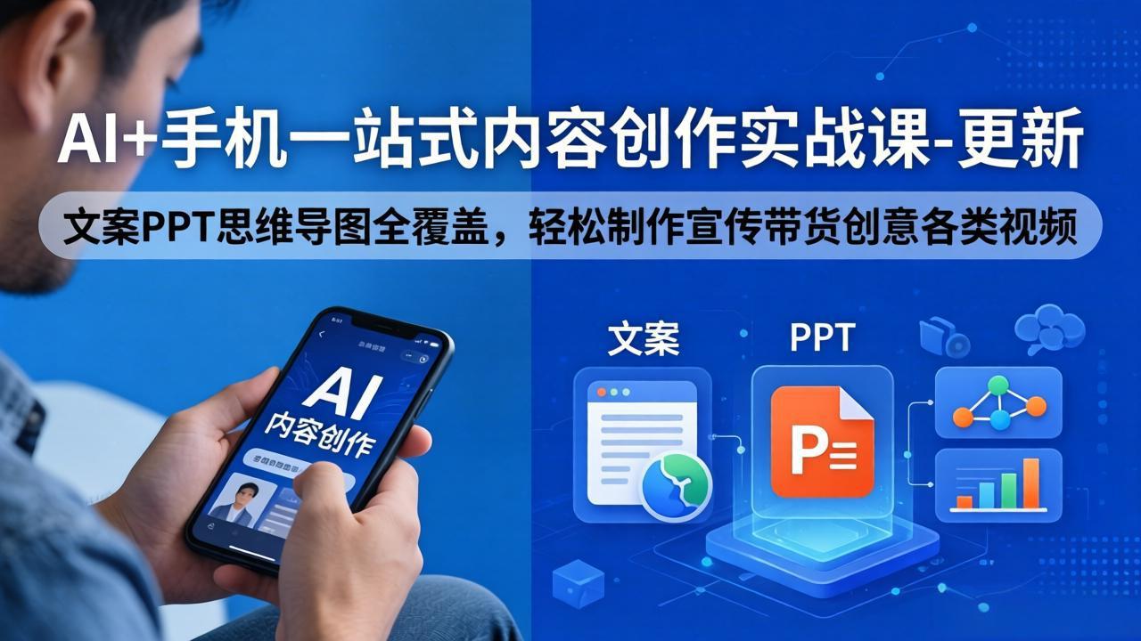 AI+手机一站式内容创作实战课-更新，文案PPT思维导图全覆盖，轻松制作宣传带货创意各类视频-搞钱利器