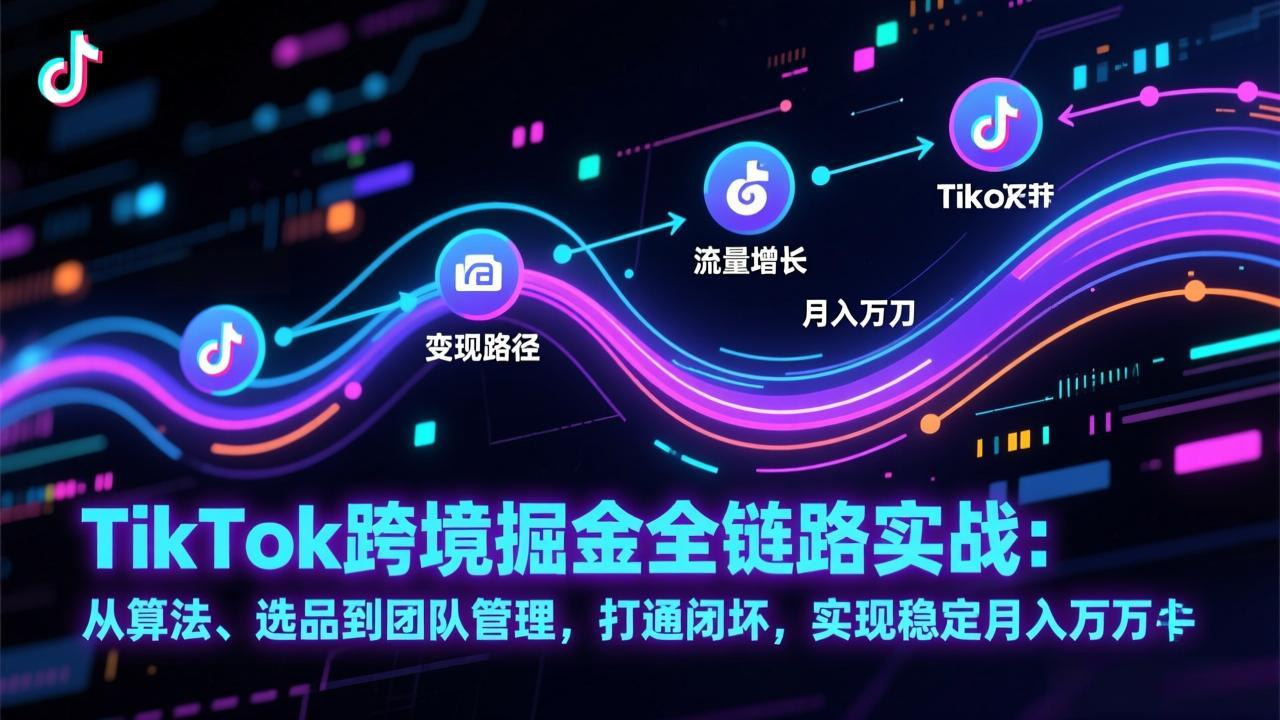 TikTok跨境掘金全链路实战：从算法、选品到团队管理，打通闭环，实现稳定月入万刀-搞钱利器