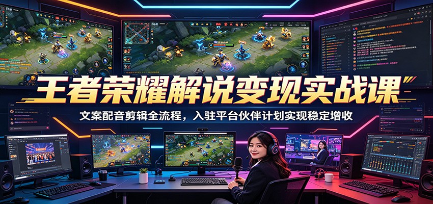 王者荣耀解说变现实战课：文案配音剪辑全流程，入驻平台伙伴计划实现稳定增收-搞钱利器