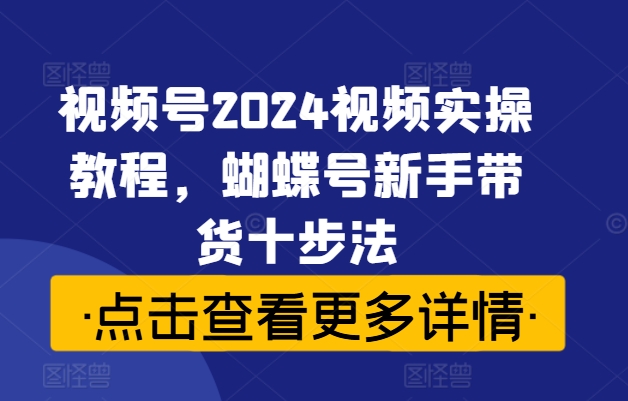 视频号2024视频实操教程，蝴蝶号新手带货十步法-搞钱利器