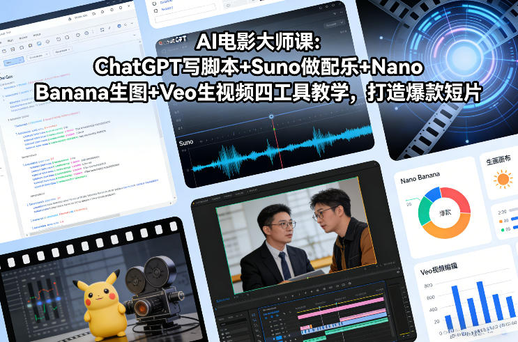 AI电影大师课：ChatGPT写脚本+Suno做配乐+Nano Banana生图+Veo生视频，打造爆款短片-搞钱利器