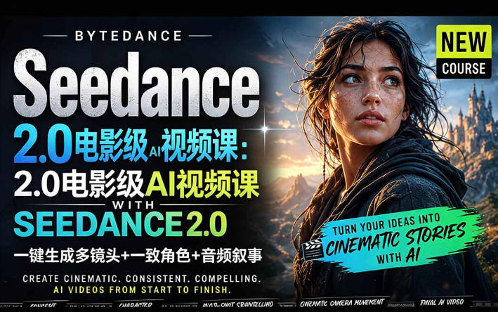 字节跳动的Seedance 2.0 AI电影视频生成制作教程，一键生成多镜头+一致角色+音频叙事-中英字幕-搞钱利器