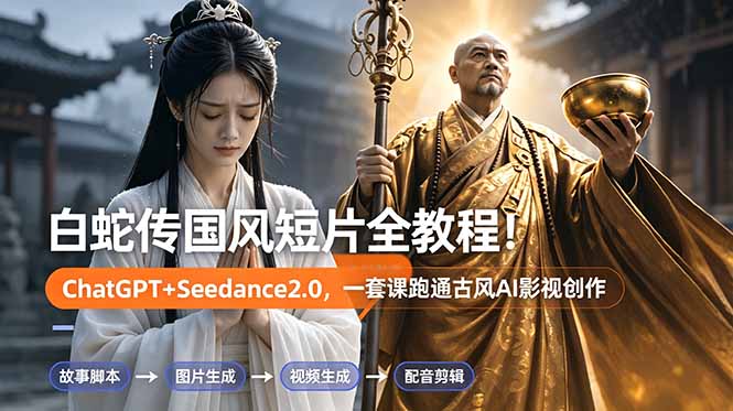 白蛇传-国风短片全教程！ChatGPT+Seedance2.0，一套课跑通古风AI影视创作-搞钱利器
