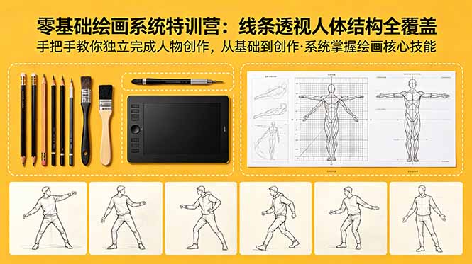 零基础绘画系统特训营：线条透视人体结构全覆盖，手把手教你独立完成人物创作-搞钱利器