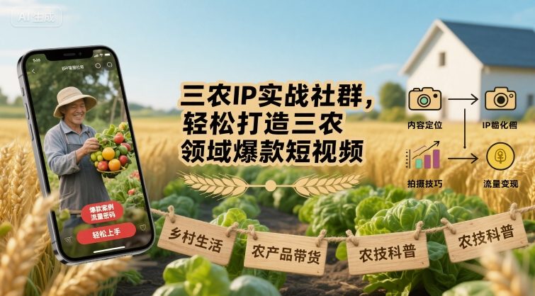 三农IP实战社群，轻松打造三农领域爆款短视频-搞钱利器