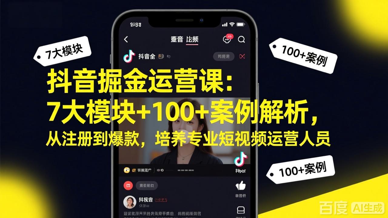 抖音掘金运营课：7大模块+100+案例解析，从注册到爆款，培养专业短视频运营人员-搞钱利器