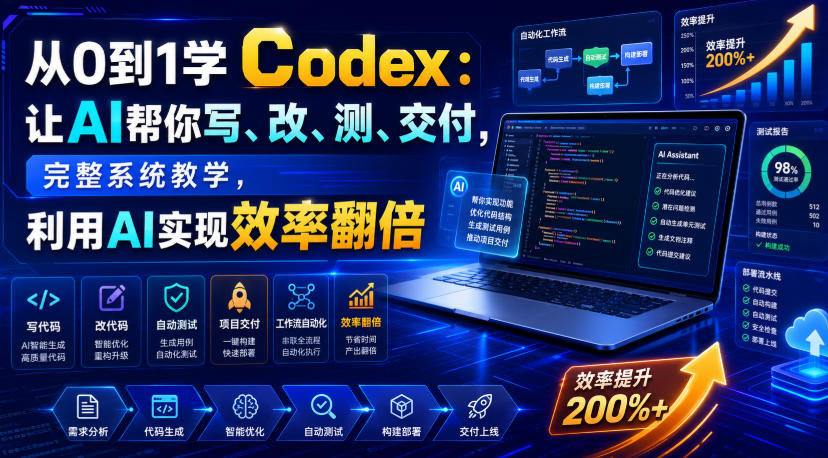 从0到1学Codex：让AI帮你写、改、测、交付，完整系统教学，利用AI实现效率翻倍-搞钱利器
