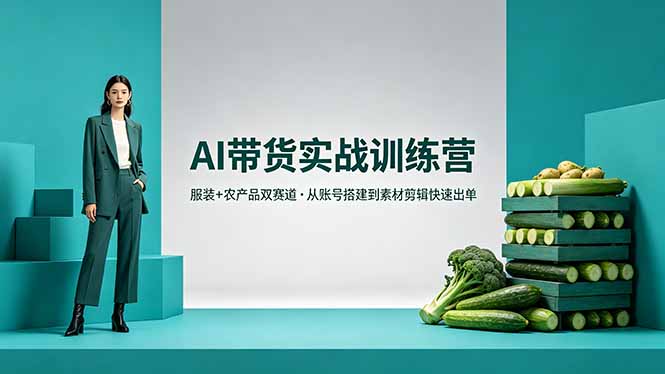 AI带货实战训练营，服装+农产品双赛道，从账号搭建到素材剪辑快速出单-搞钱利器