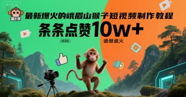 最新爆火的峨眉山猴子短视频制作教程，条条点赞10w+，谁做谁火【教程+提示词】-搞钱利器