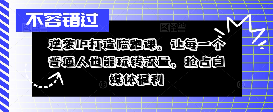 逆袭IP打造陪跑课，让每一个普通人也能玩转流量，抢占自媒体福利-搞钱利器