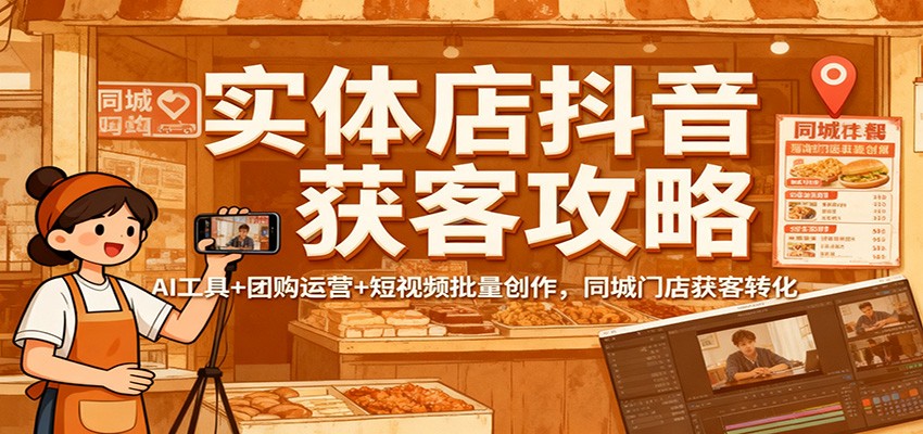 实体店抖音获客攻略：AI工具+团购运营+短视频批量创作，同城门店获客转化-搞钱利器