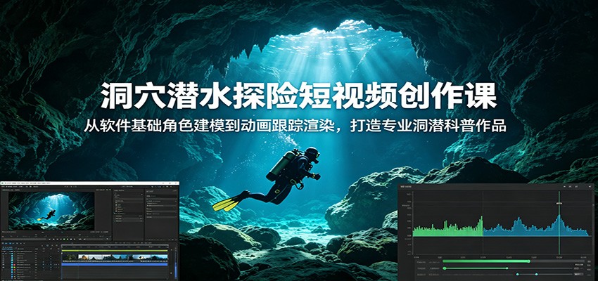 洞穴潜水探险短视频创作课：从软件基础角色建模到动画跟踪渲染，打造专业洞潜科普作品-搞钱利器
