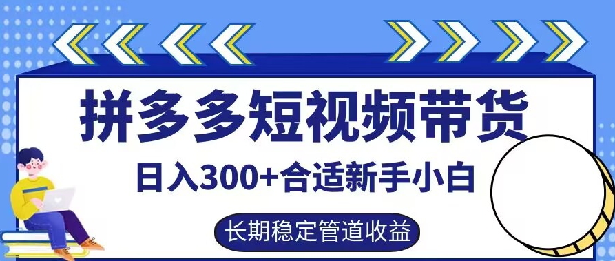 拼多多短视频带货日入300+有长期稳定被动收益，合适新手小白【揭秘】-搞钱利器
