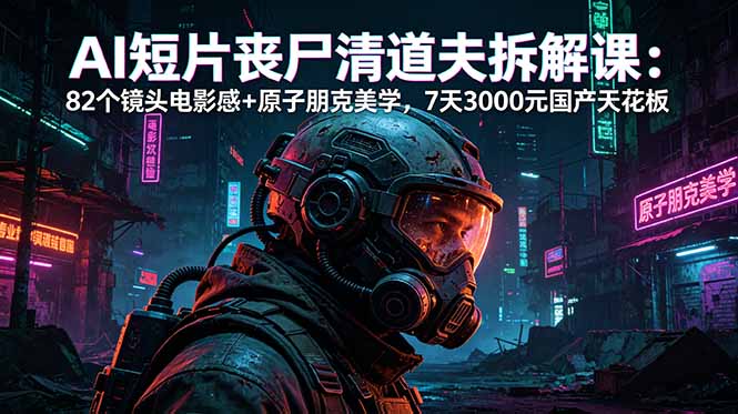 AI短片《丧尸清道夫》拆解课：82个镜头电影感+原子朋克美学，7天3000元国产天花板-搞钱利器