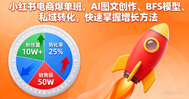 小红书电商爆单班，AI图文创作、BFS模型、私域转化，快速掌握增长方法-搞钱利器