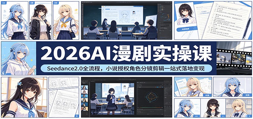 2026AI漫剧实操课：Seedance2.0全流程，小说授权角色分镜剪辑一站式落地变现-搞钱利器