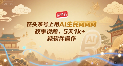 在头条号上用AI生民间故事视频，5天1k+，纯软件操作-搞钱利器
