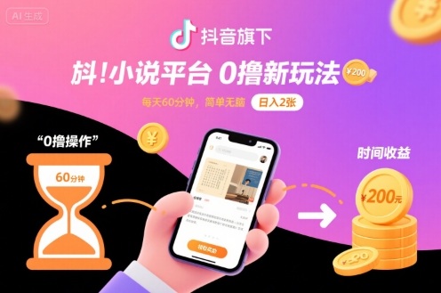 抖音旗下小说平台0撸新玩法，每天挂G60分钟，简单无脑，日入2张【揭秘】-搞钱利器