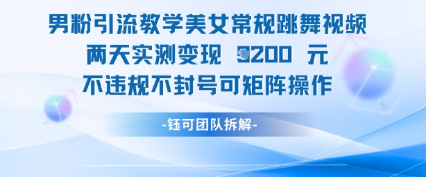 男粉引流教学美女常规跳舞视频两天实测变现1k+，不违规不封号可矩阵操作-搞钱利器