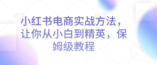 小红书电商实战方法，让你从小白到精英，保姆级教程-搞钱利器