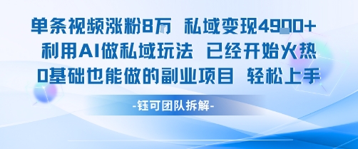 单条视频私域变现4.9k+利用AI做私域玩法 已经开始火热0基础也能做的副业项目轻松上手-搞钱利器