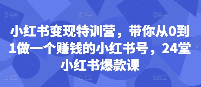 小红书变现特训营，带你从0到1做一个赚钱的小红书号，24堂小红书爆款课-搞钱利器