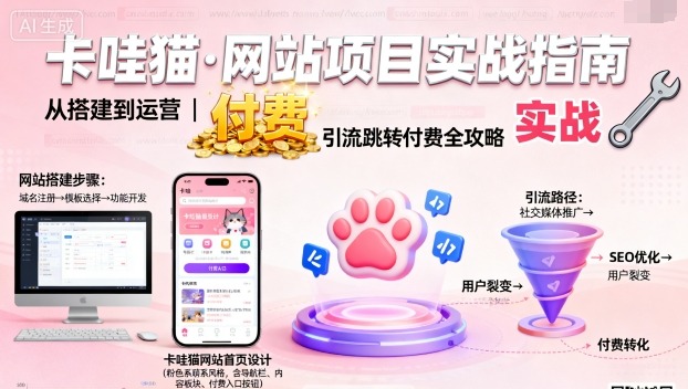 卡哇猫·网站项目，网站搭建与运营以及引流跳转付费-搞钱利器