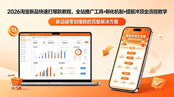 2026淘宝新品快速打爆款教程-更新，全站推广工具+孵化机制+提报冲顶全流程教学-搞钱利器