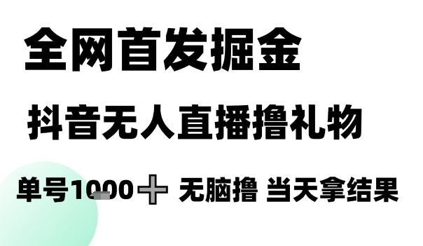 全网首发掘金抖音无人直播撸礼物，单号1k +无脑撸，当天拿结果【揭秘】-搞钱利器