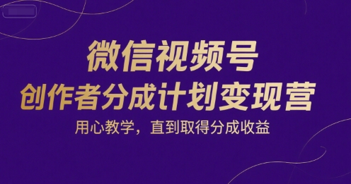 微信视频号创作者分成计划变现营，用心教学，直到取得分成收益-搞钱利器