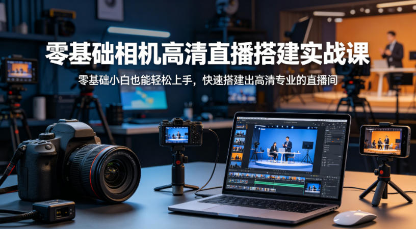 零基础相机高清直播间搭建实战课，小白也能轻松上手，快速搭建出高清专业的直播间-搞钱利器