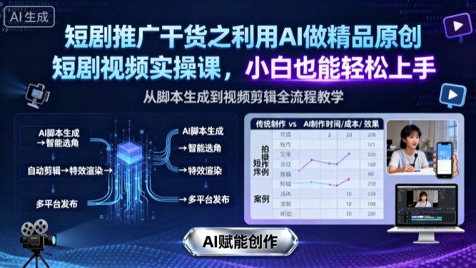 短剧推广干货之利用AI做精品原创短剧视频实操课，小白也能轻松上手-搞钱利器