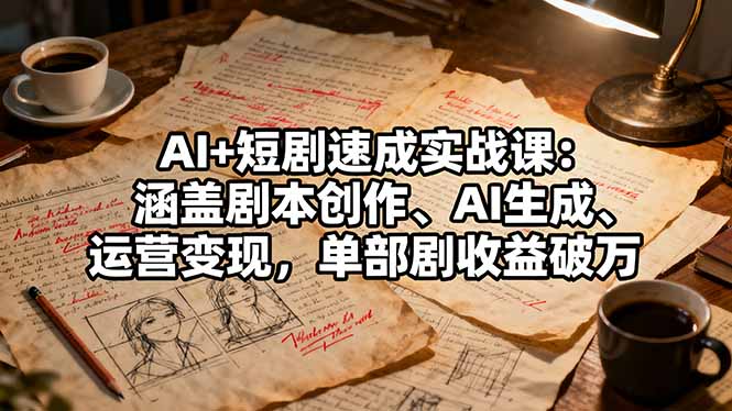 AI+短剧速成实战课：涵盖剧本创作、AI生成、运营变现，单部剧收益破万-搞钱利器