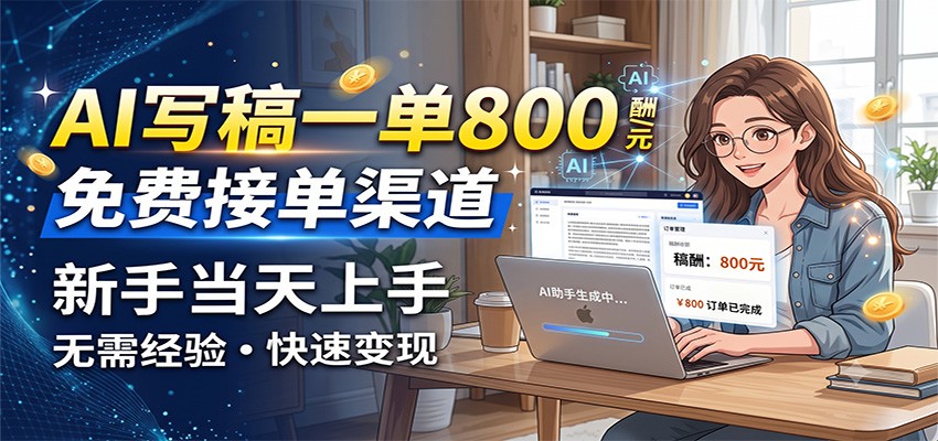AI写稿一单800，免费接单渠道，一单一结几十到上千，新手当天上手-搞钱利器