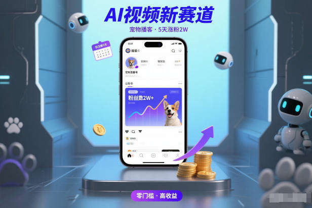 AI视频新赛道，宠物播客仅注册5天涨粉2W，收益非常可观-搞钱利器