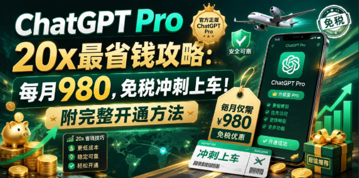 ChatGPT Pro 20x最省钱攻略：每月980，免税冲刺上车！附完整开通方法【文档】-搞钱利器