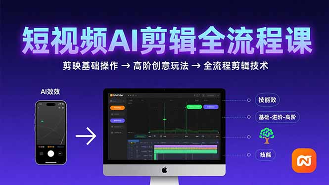短视频AI剪辑技能，从剪映基础操作到高阶创意玩法，全流程剪辑技术-搞钱利器