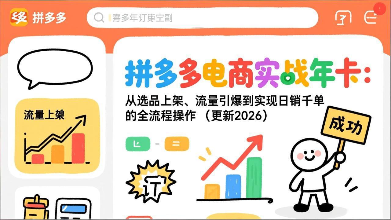 拼多多电商实战年卡：从选品上架、流量引爆到实现日销千单的全流程操作(更新2026年8月-搞钱利器