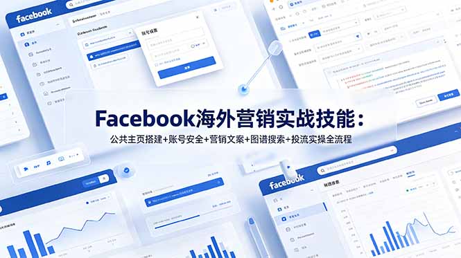 Facebook海外营销实战技能：公共主页搭建+账号安全+营销文案+图谱搜索+投流实操全流程-搞钱利器