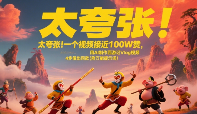 太夸张！一个视频接近100W赞，用AI制作西游记Vlog视频，全流程拆解来了(附万能提示词)-搞钱利器