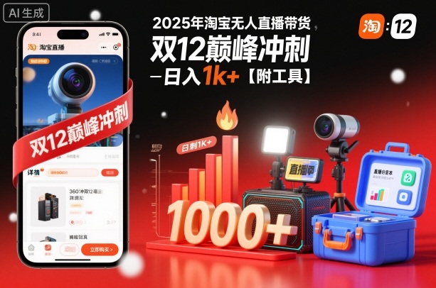 2025年淘宝无人直播带货，冲刺双12，日入1k+【附工具】【揭秘】-搞钱利器