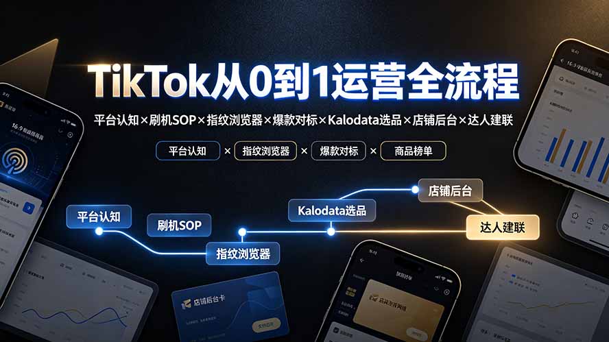 TikTok从0到1运营全流程-更新：平台认知×刷机SOP×指纹浏览器×爆款对标×Kalodata选品×店铺后台×达人建联-搞钱利器