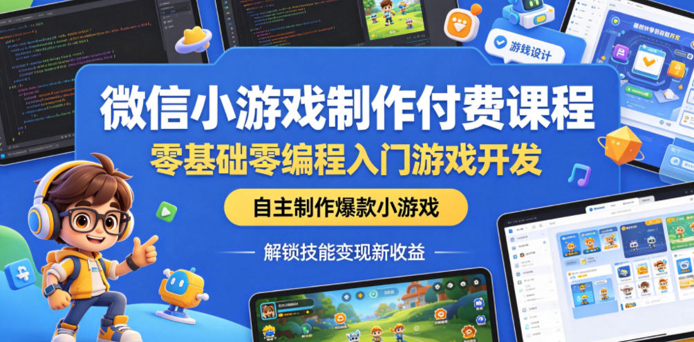 微信小游戏制作付费课程，零基础零编程入门游戏开发，自主制作爆款小游戏，解锁技能变现新收益-搞钱利器