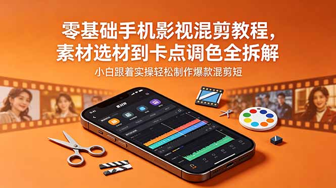 零基础手机影视混剪教程，素材选材到卡点调色全拆解，小白跟着实操轻松制作爆款混剪短片-搞钱利器