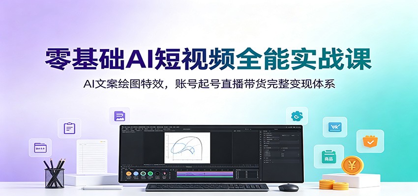 零基础AI短视频全能实战课：AI文案绘图特效，账号起号直播带货完整变现体系-搞钱利器