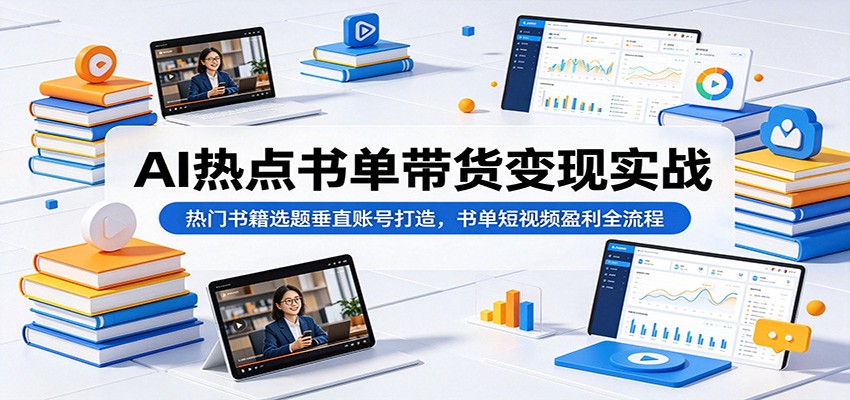 AI热点书单带货变现实战：热门书籍选题垂直账号打造，书单短视频盈利全流程-搞钱利器