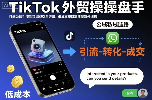 TikTok外贸操盘手，打通公域引流到私域成交全链路，低成本获取高质量海外询盘-搞钱利器