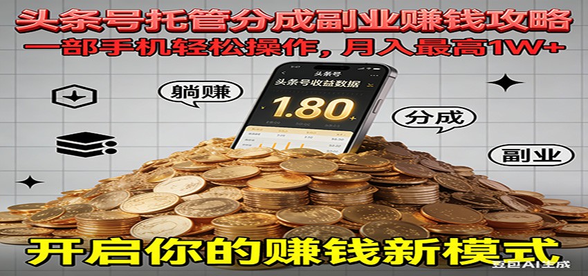 全程托管今日头条，一部手机就可以开干，最高躺赚1W+-搞钱利器