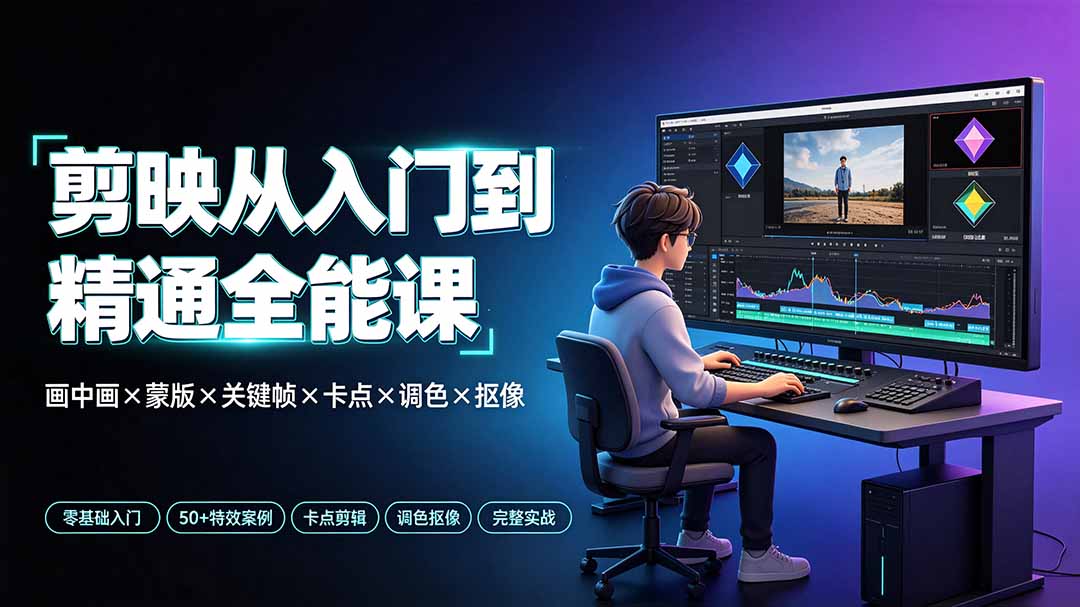 剪映从入门到精通全能课：画中画×蒙版×关键帧×卡点×调色×抠像，一站式掌握剪辑核心技能-搞钱利器