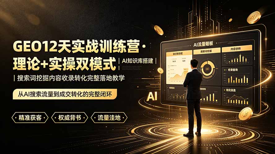 GEO12天实战训练营·理论+实操双模式｜AI知识库搭建｜搜索词挖掘内容收录转化完整落地教学-搞钱利器